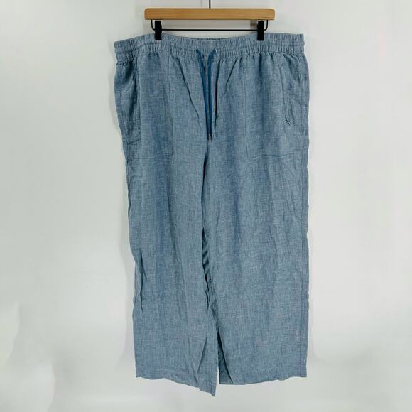 Athleta Retreat Linen Wide Leg Pants Blue Chambray Lightweight Comfort Size 22 - Picture 2 of 11